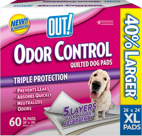 OUT! Odor Control Quilted Dog Pads Training Pads, 26x24 Inch, X-Large, 60 Count